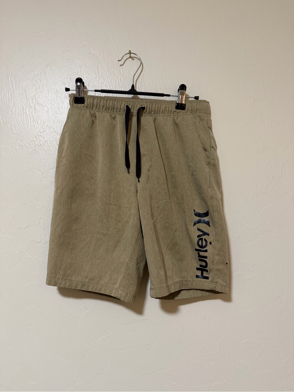 Hurley Olive Green Drawstring Casual Shorts with Black Logo